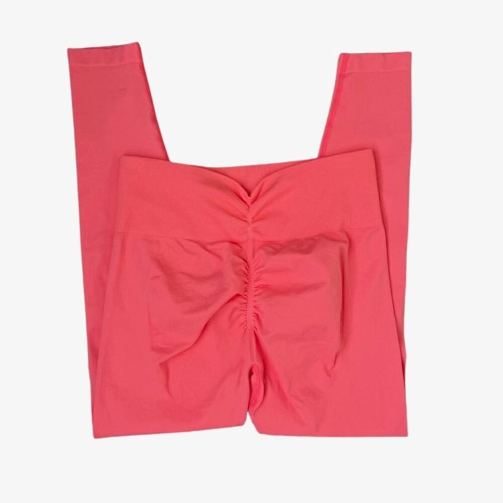 Hot Pink Scrunch Butt Leggings High Waist Ruched Seamless Gym Size L 80s Party